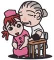 高齢者女性を訪問介護してる女性ヘルパーの画像