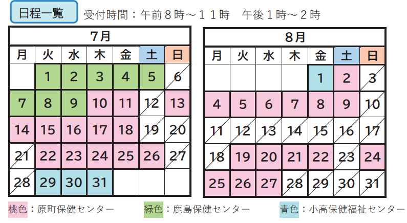 令和7年度総合けんしん日程一覧