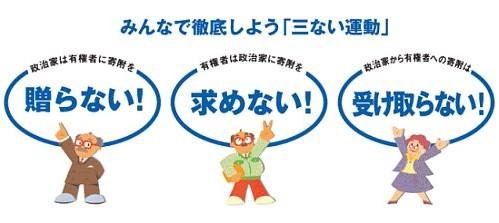 みんなで徹底しよう「三ない運動」政治家は有権者に寄付を送らない!有権者は政治家に寄付を求めない!政治家から有権者への寄付は受け取らない!