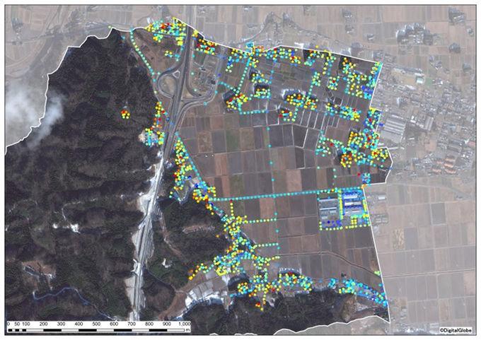 信田沢地区全体の原発事故直後(推定)の空間線量図