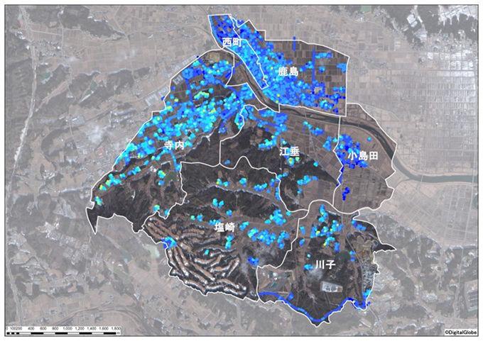 鹿島区南部地区全体の原発事故直後(推定)の空間線量図