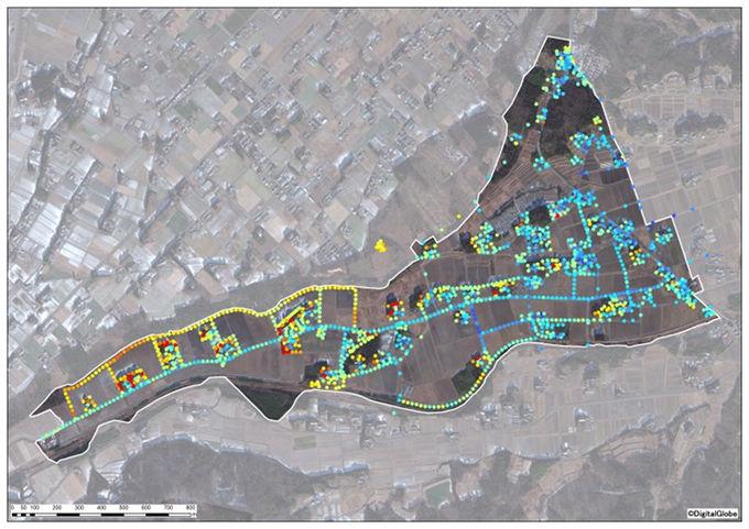 上太田地区全体の原発事故直後(推定)の空間線量図