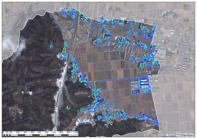 信田沢地区全体の除染前の空間線量図