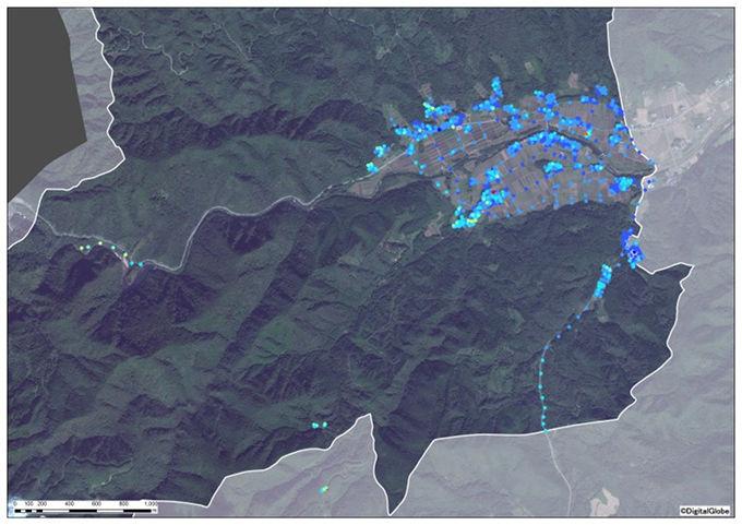 上栃窪地区全体の除染前の空間線量図