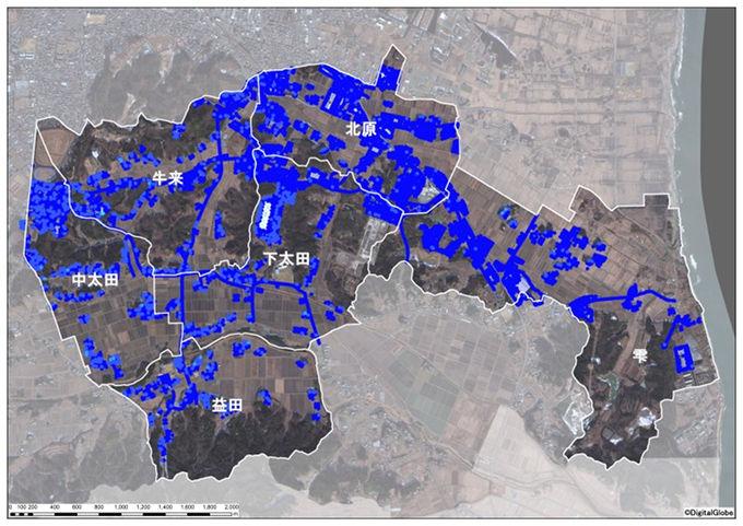 原町区南東部地区除染後の空間線量率図