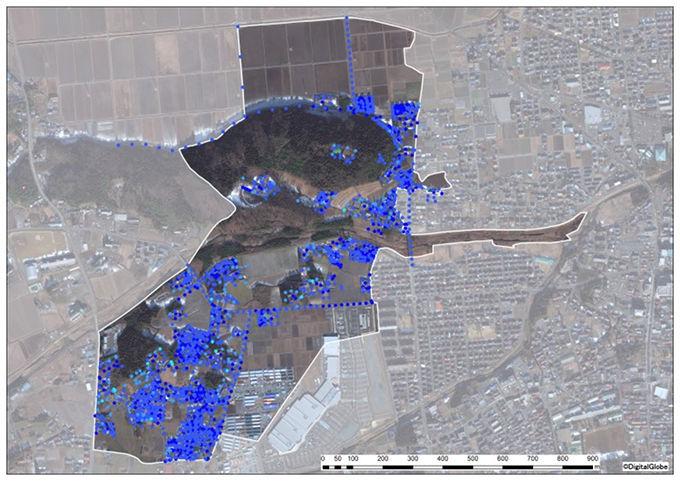 牛越地区全体の除染後の空間線量図