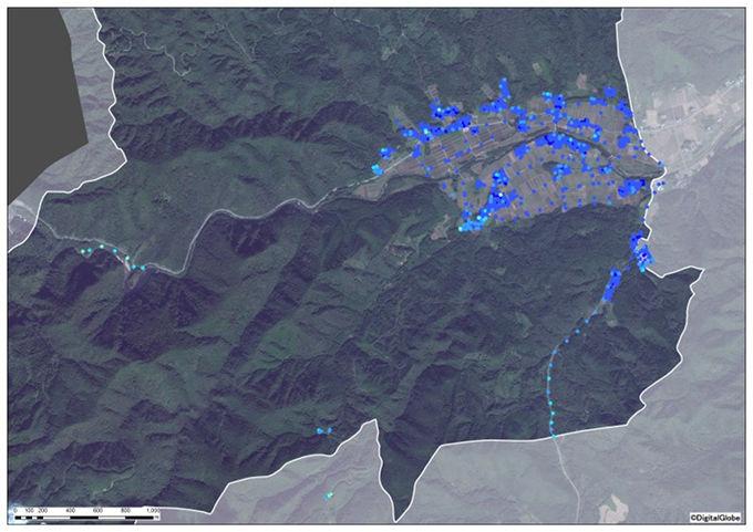 上栃窪地区全体の除染後の空間線量図
