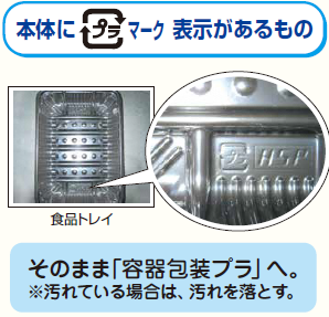 本体にプラマーク表示があるもの 食品トレイ そのまま「容器包装プラ」へ。