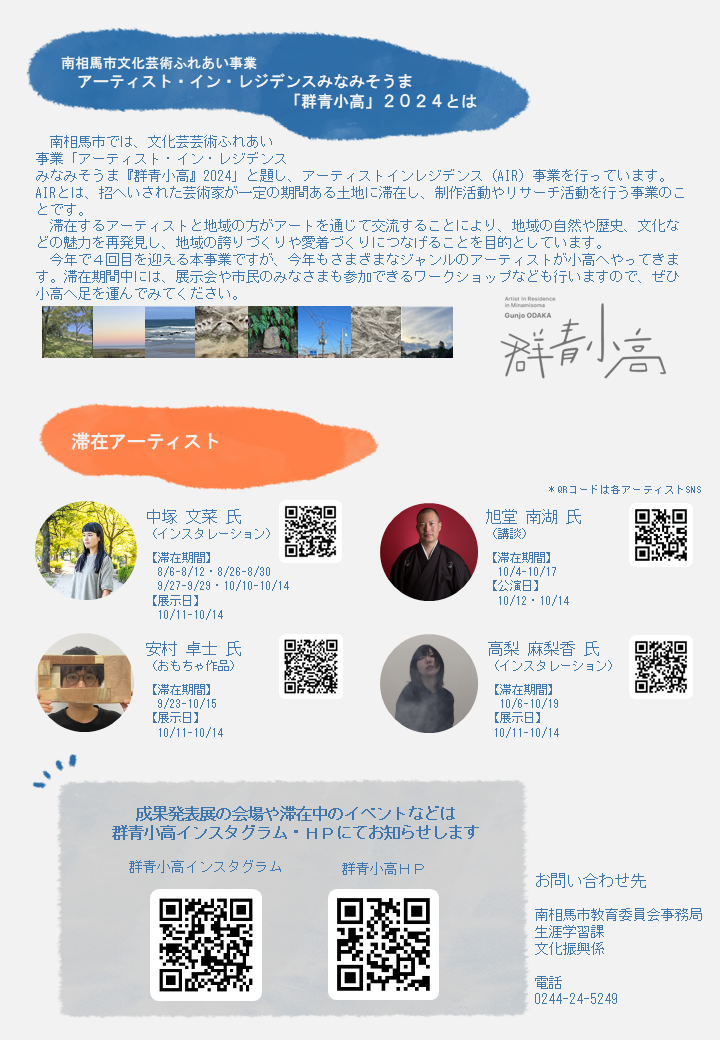 アーティストインレジデンス南相馬「群青小高2024」滞在アーティスト成果発表展チラシ裏