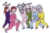 体操をする高齢者達とインストラクターの画像