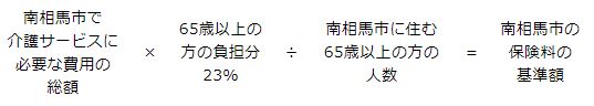 （南相馬市で介護サービスに必要な費用の総額）×（65歳以上の方の負担分23％）÷（南相馬市に住む65歳以上の方の人数）＝南相馬市の保険料の基準額