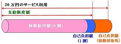 20万円のサービス利用のうち支給限度額と自己負担額を説明したグラフ。詳細は以下。