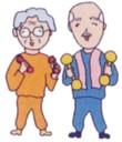 ダンベルを持っている高齢者女性と男性の画像