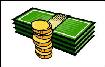 緑色の札束1つとその手前に10枚のコインが積み立てられているイラスト