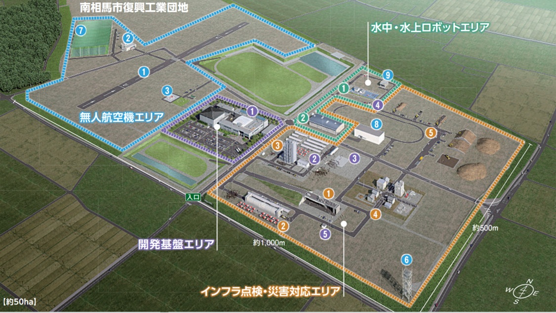 福島ロボットテストフィールドの鳥瞰図