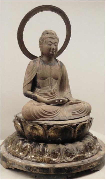 Seated wooden statue