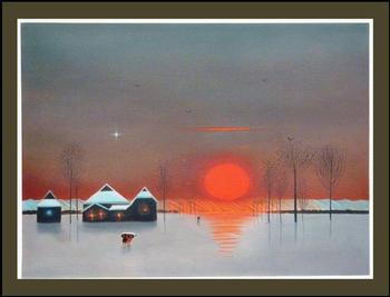 斎藤真一作赤い陽の村という絵画の写真