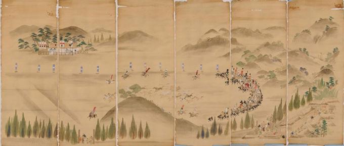 江戸時代の野馬追3日間を描いた屏風の写真
