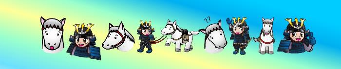 馬、甲冑を着た男の子の絵の帯状の画像