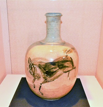 大堀相馬焼 筒書き駒絵徳利