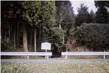 道路の脇に泉の酒井戸と案内板が写っている写真