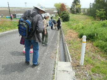 一列になって目的地へ歩く参加者たち