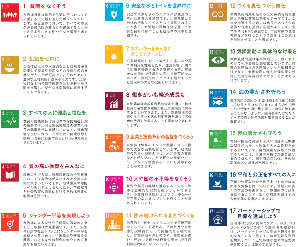 17のゴールに対する地方自治体が果たし得る役割