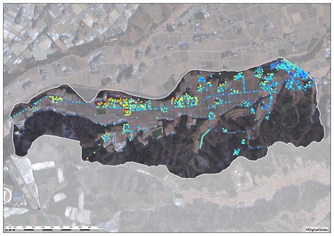 矢川原地区全体の原発事故直後（推定）の空間線量図