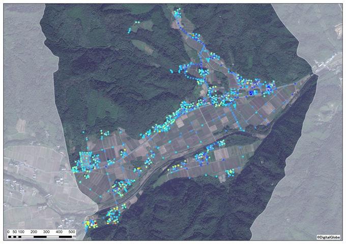 栃窪地区全体の原発事故直後（推定）の空間線量図