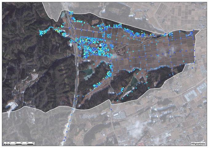 小山田地区全体の原発事故直後（推定）の空間線量図