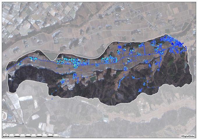 矢川原地区全体の除染前の空間線量図