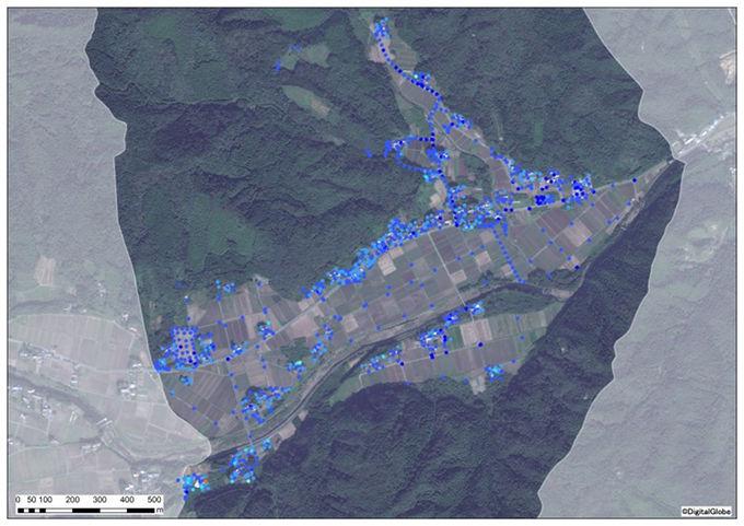 栃窪地区全体の除染前の空間線量図