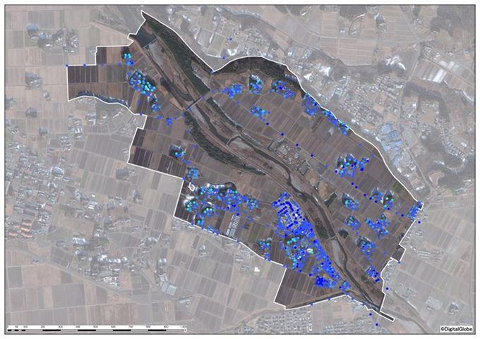北新田地区全体の除染前の空間線量図