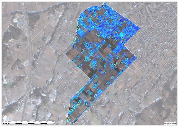 雲雀ヶ原地区全体の除染前の空間線量図