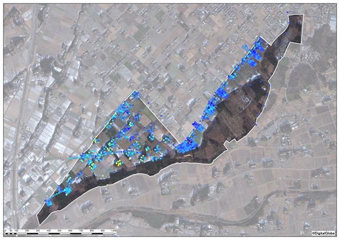 陣ヶ崎二地区全体の除染前の空間線量図