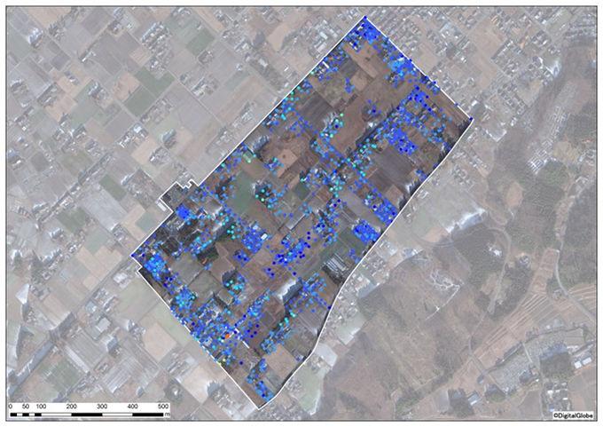 陣ヶ崎一地区全体の除染前の空間線量図