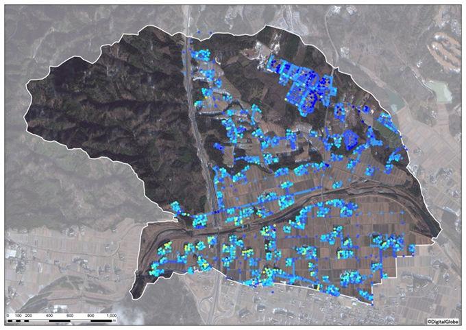 深野地区全体の除染前の空間線量図