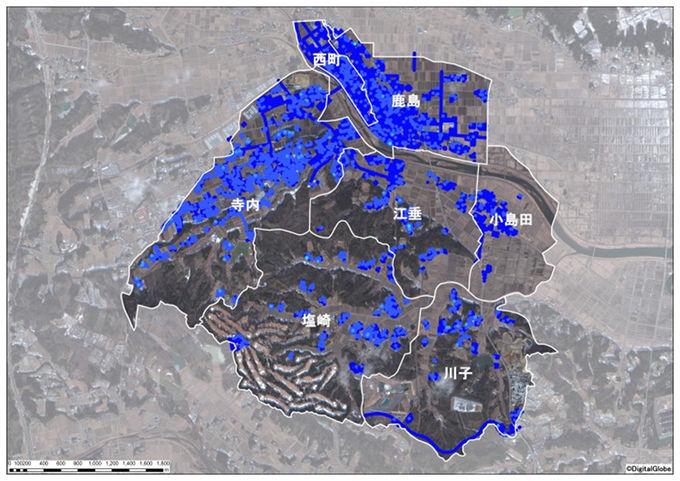 鹿島区南部地区全体の除染前の空間線量図