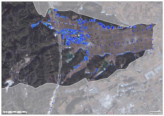 小山田地区全体の除染前の空間線量図
