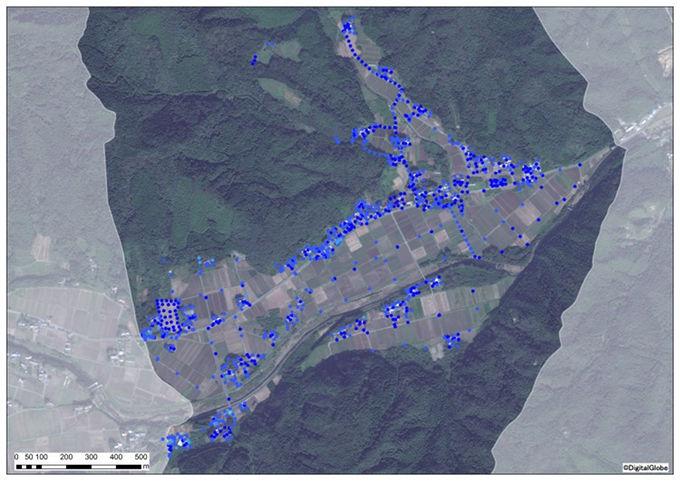 栃窪地区全体の除染後の空間線量図