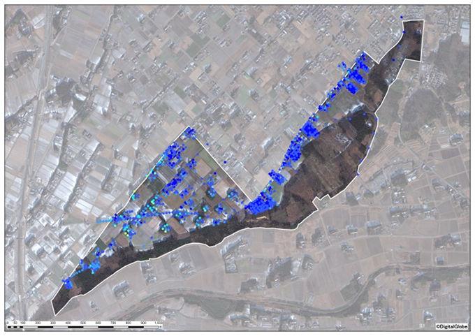 陣ヶ崎二地区全体の除染後の空間線量図