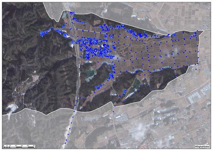 小山田地区全体の除染後の空間線量図