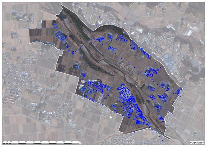 北新田地区全体の除染後の空間線量図