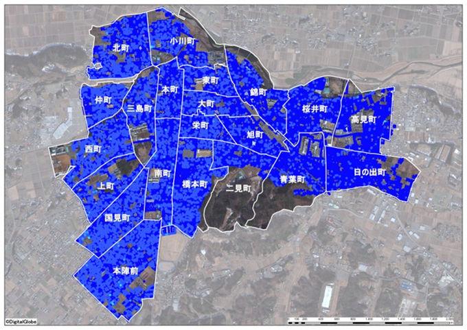 原町区中心部地区除染後の空間線量率図