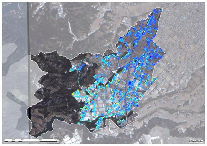 馬場地区全体の除染後の空間線量図