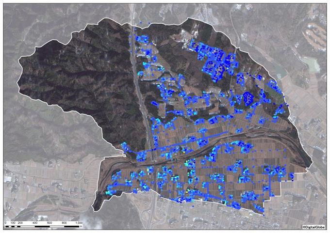 深野地区全体の除染後の空間線量図