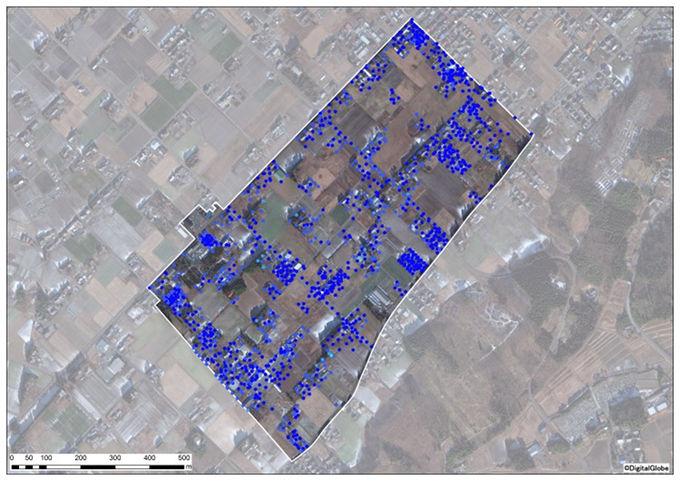 陣ヶ崎一地区全体の事後モニタリングの空間線量図