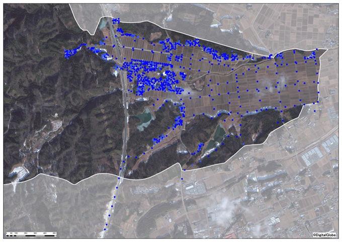 小山田地区全体の事後モニタリングの空間線量図